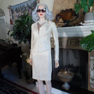New Luca Luca Gold Metallic Jacquard Skirt Suit Size 40- US 4